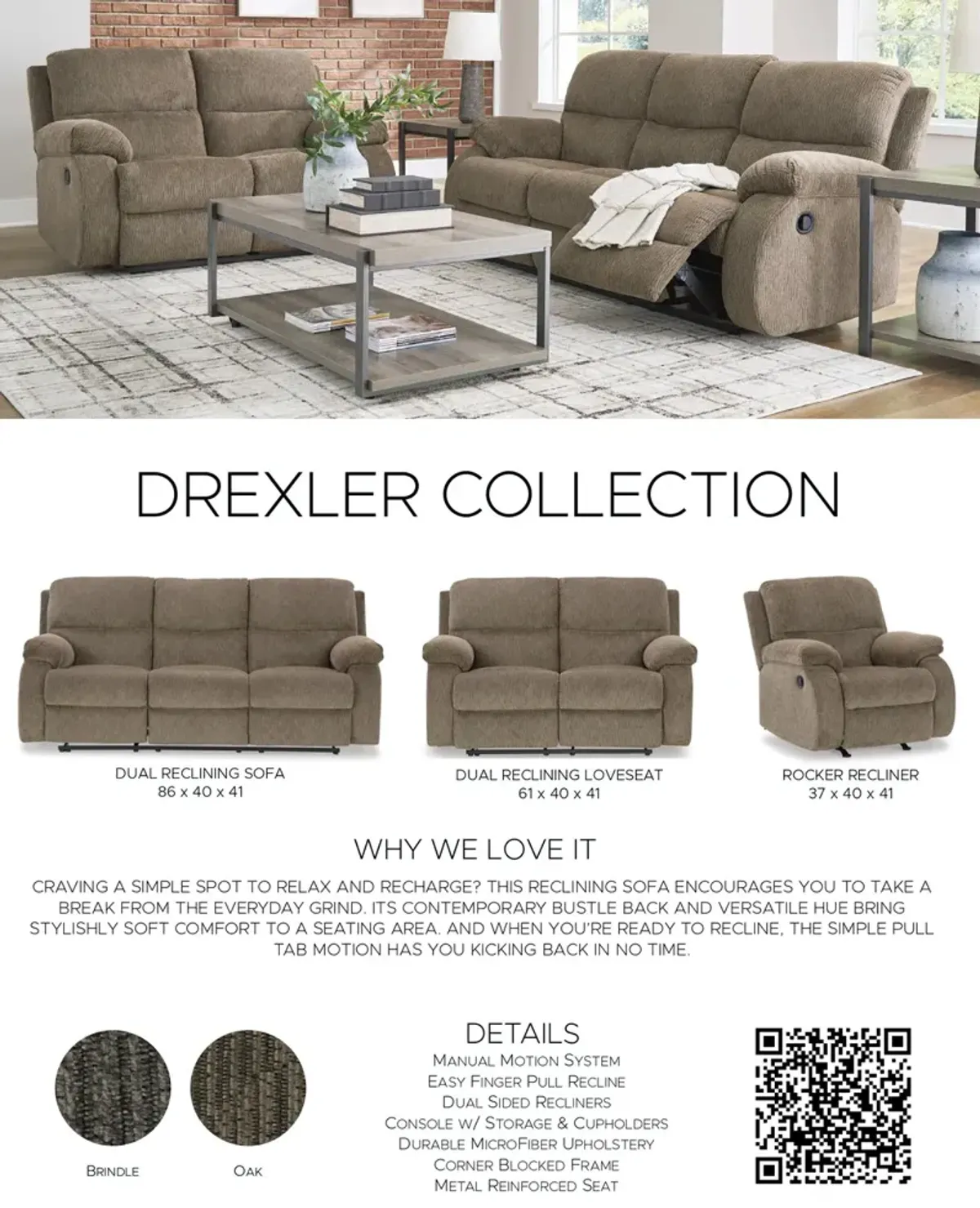 Drexler Reclining Sofa - Brindle