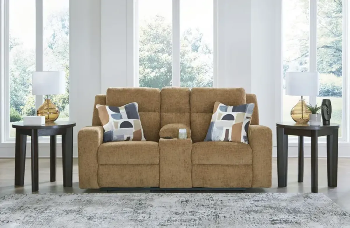 Lindy Reclining Loveseat with Console - Honey