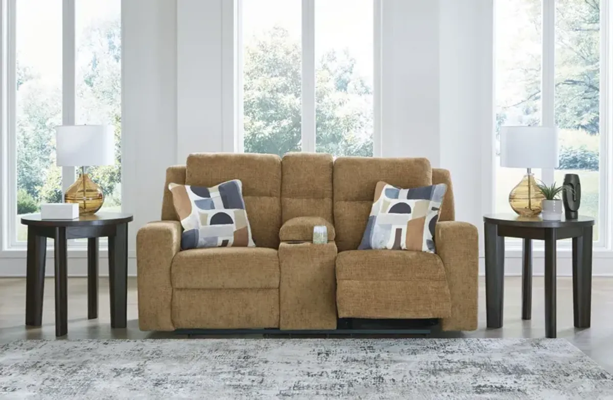 Lindy Reclining Loveseat with Console - Honey