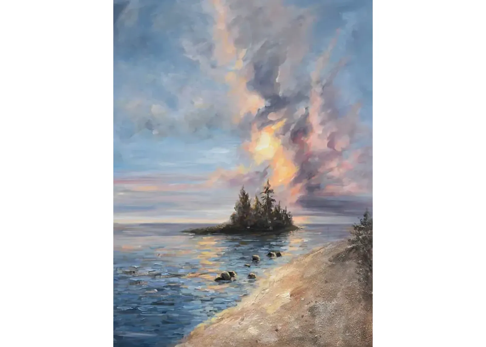 Lake Island Dusk Canvas Art