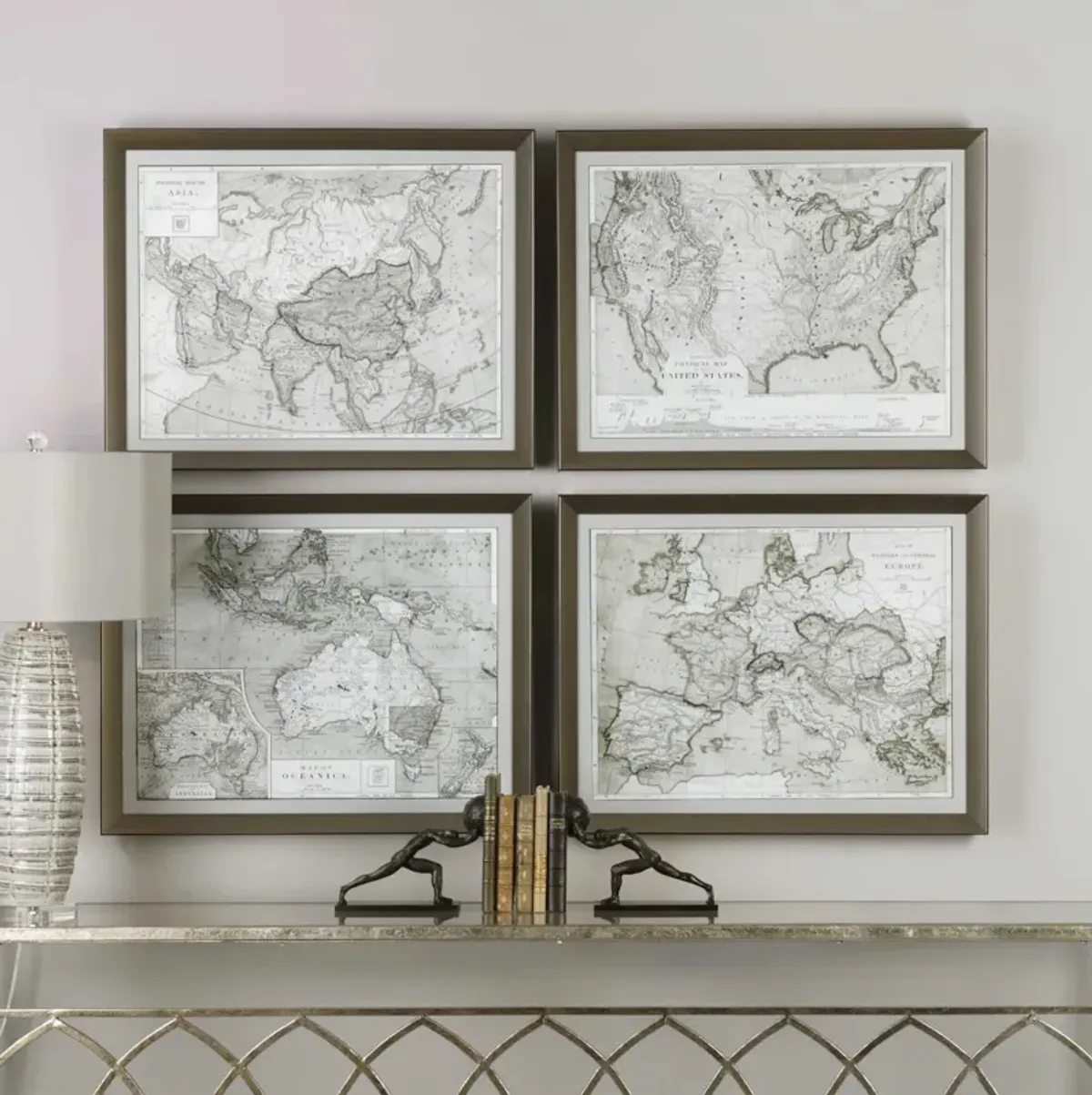 World Maps Framed Prints - Set of 4