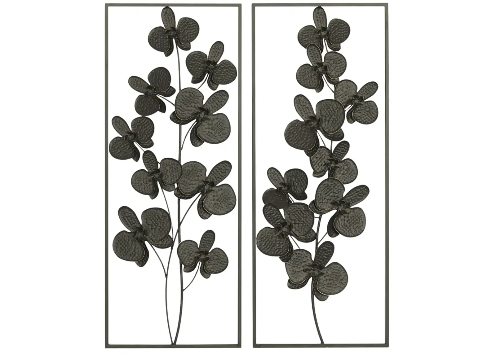 Set 2 Framed Metal Floral Panels