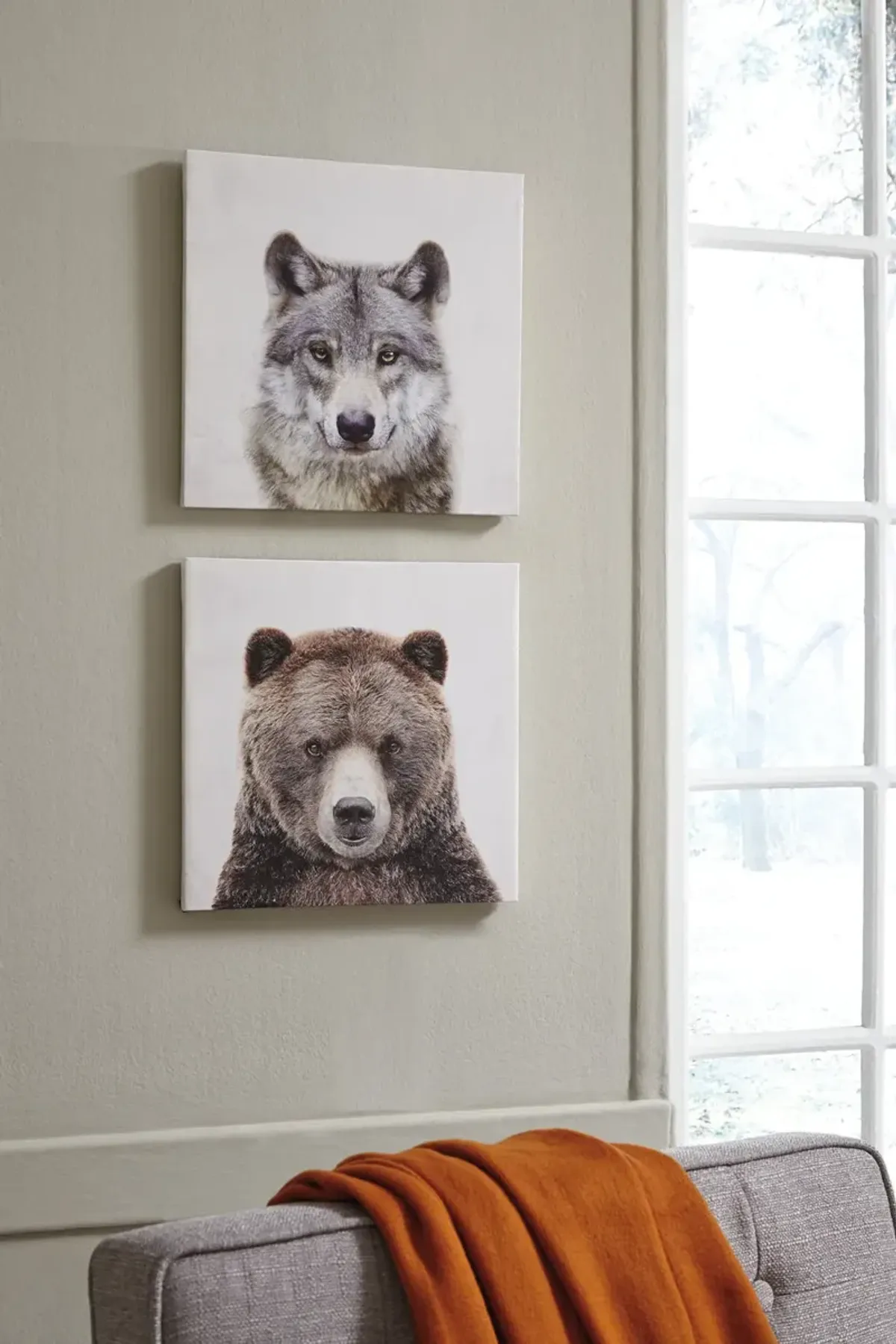 Set of Two Wolf Bear Canvas Art