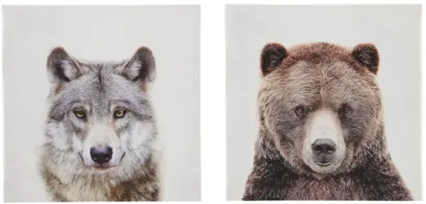 Set of Two Wolf Bear Canvas Art