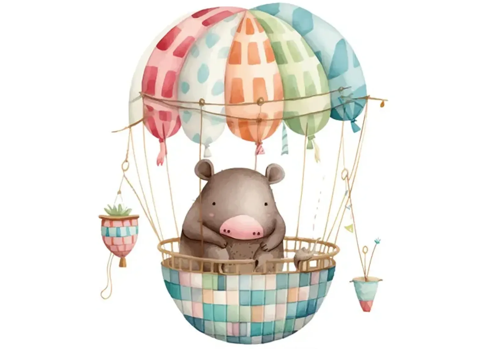 Hippo Hot Air Balloon Canvas Art