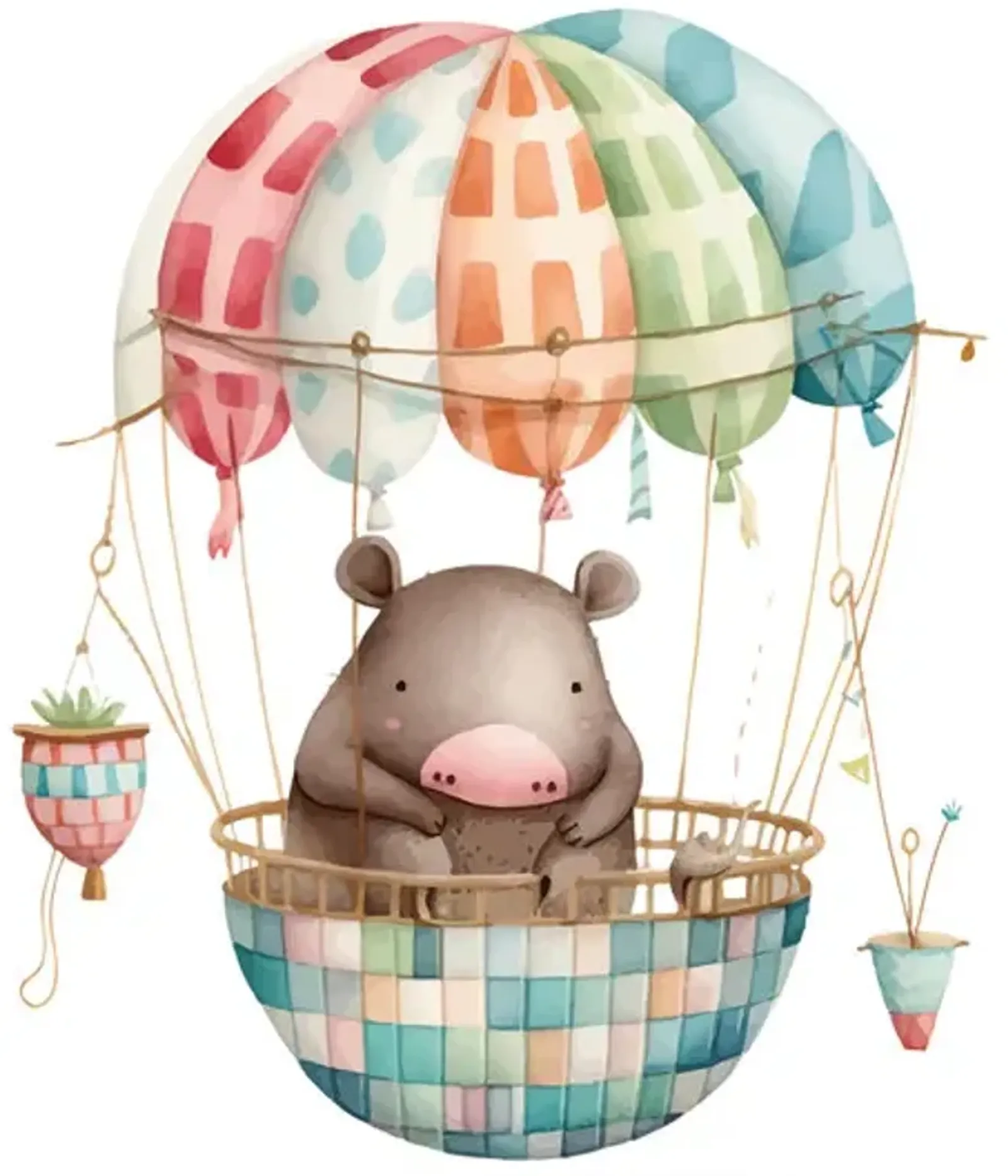 Hippo Hot Air Balloon Canvas Art