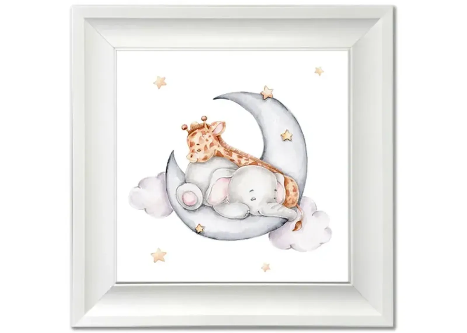 Elephant   Giraffe On Moon Framed Art