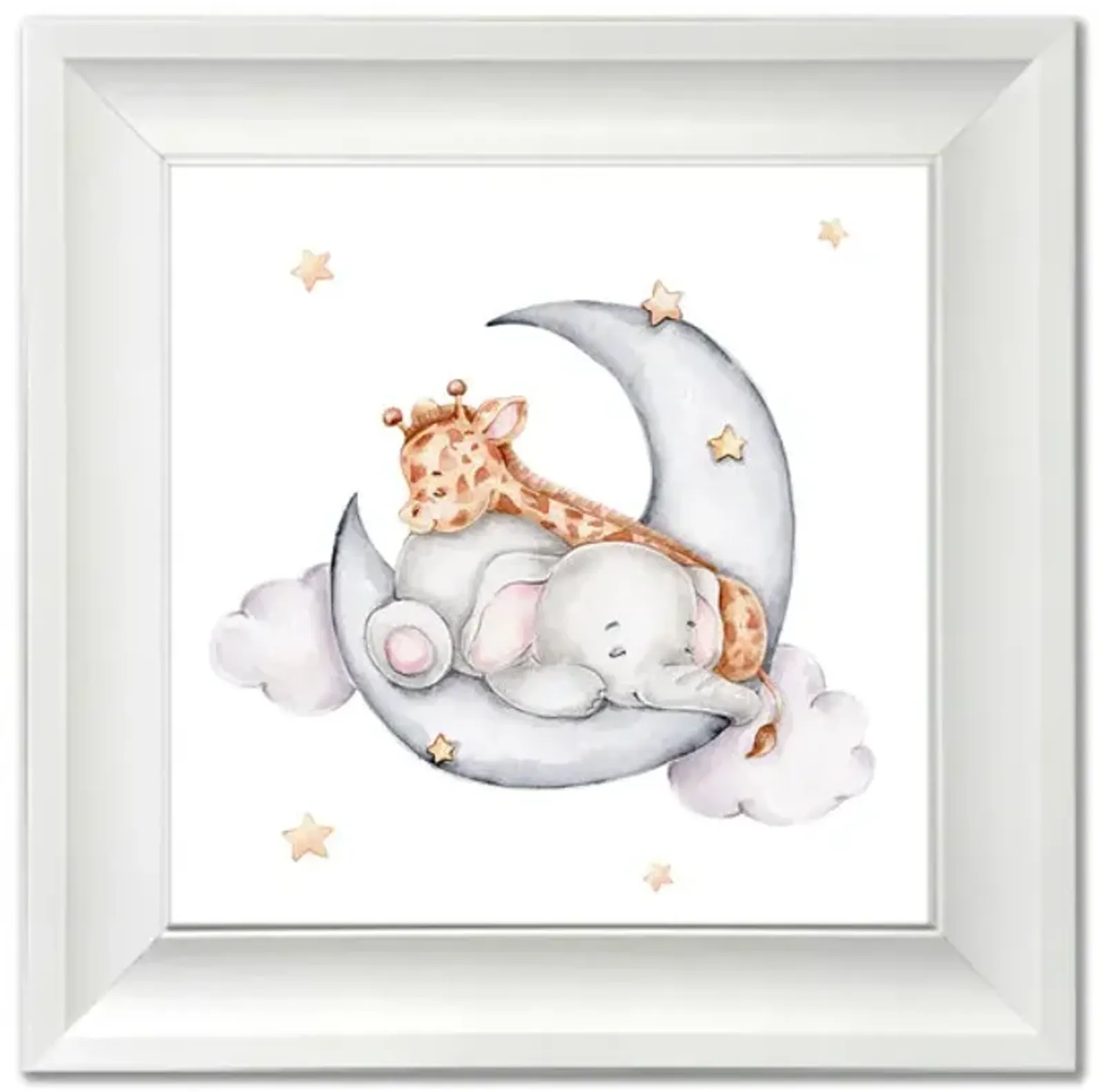 Elephant   Giraffe On Moon Framed Art