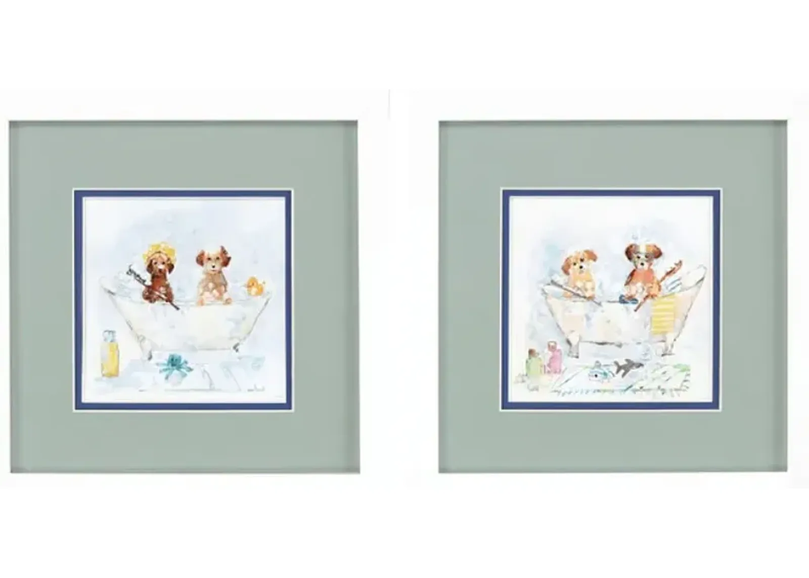 Bath Pups Set of 2 Framed Prints