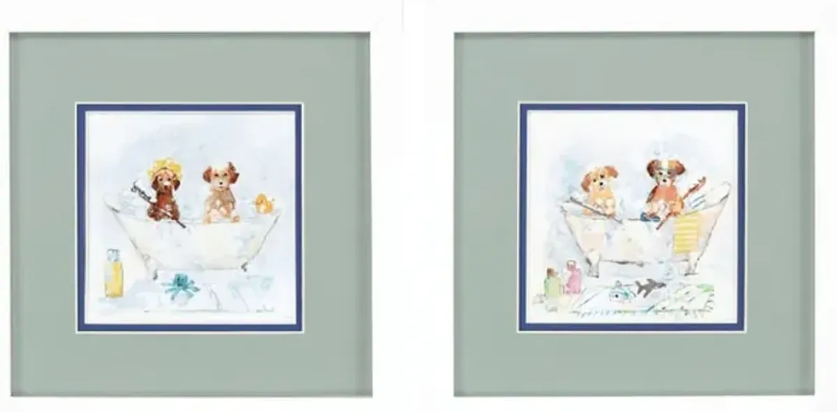 Bath Pups Set of 2 Framed Prints