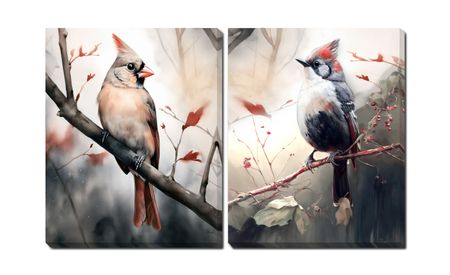 Bird on Branch Canvas Art - Set of 2