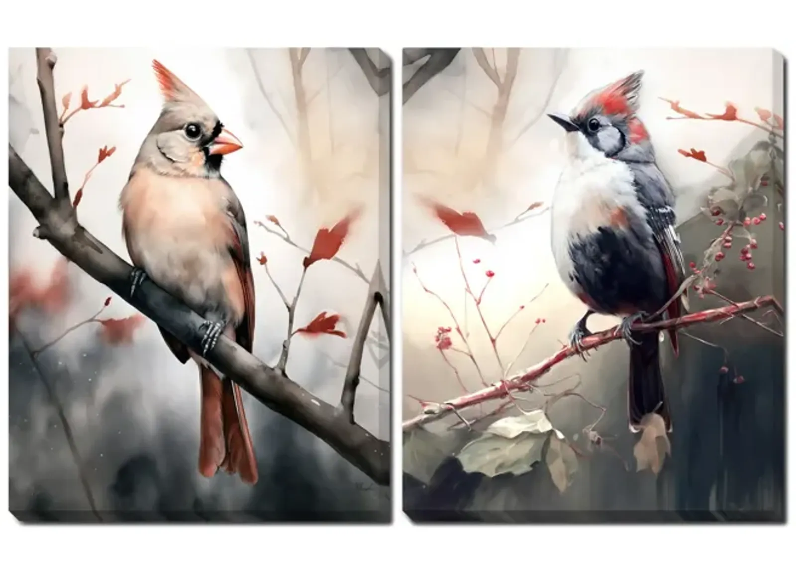 Bird on Branch Canvas Art - Set of 2