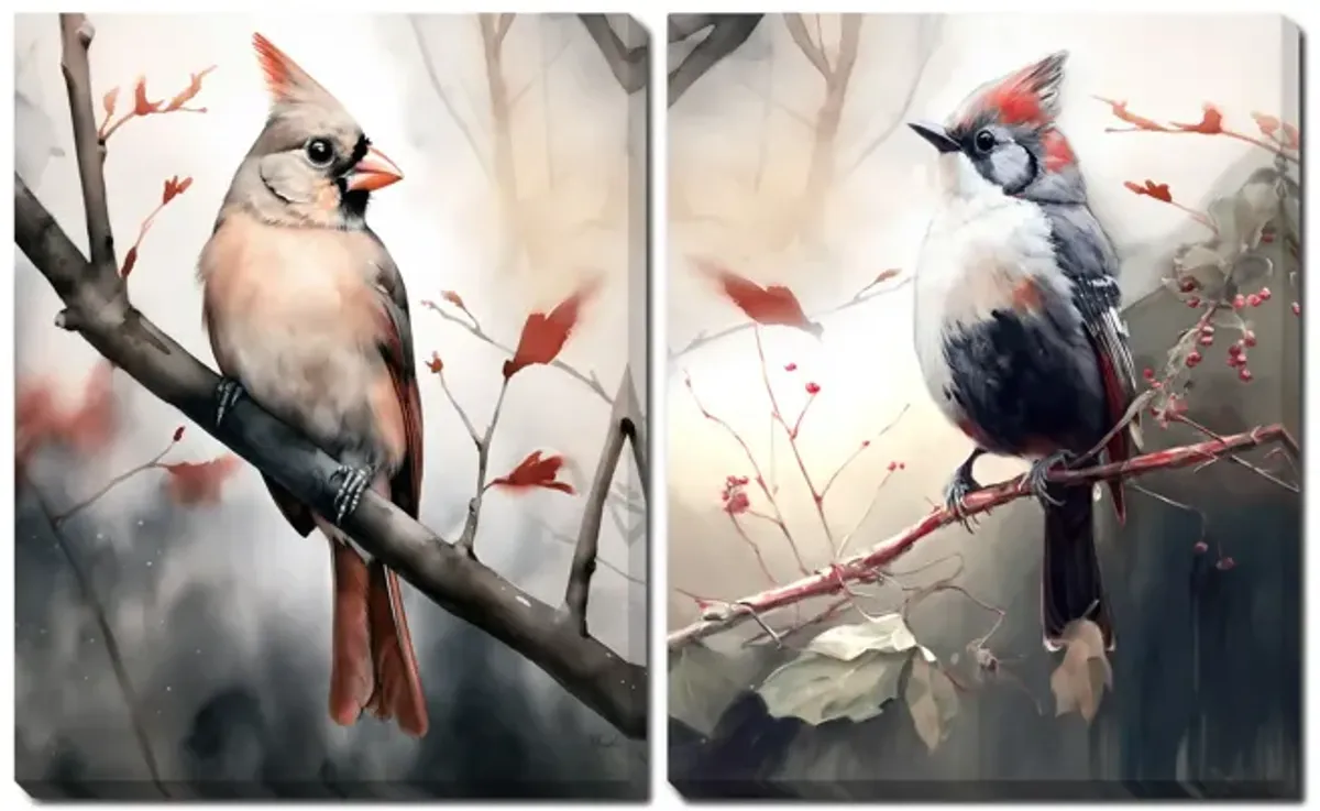 Bird on Branch Canvas Art - Set of 2