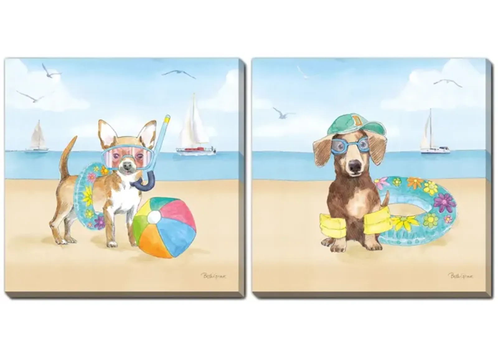 Summer Paws Canvas Prints - Set of 2