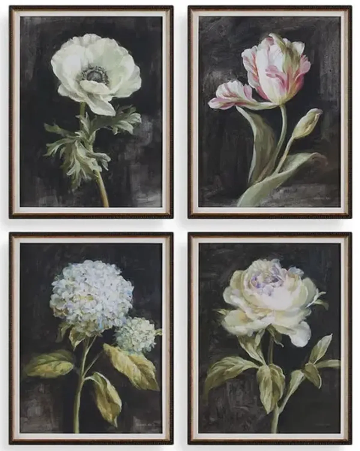 Florals On Black Framed Art Set Of 4