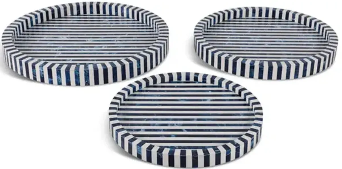 Set Of 3 Round Blue Trays 