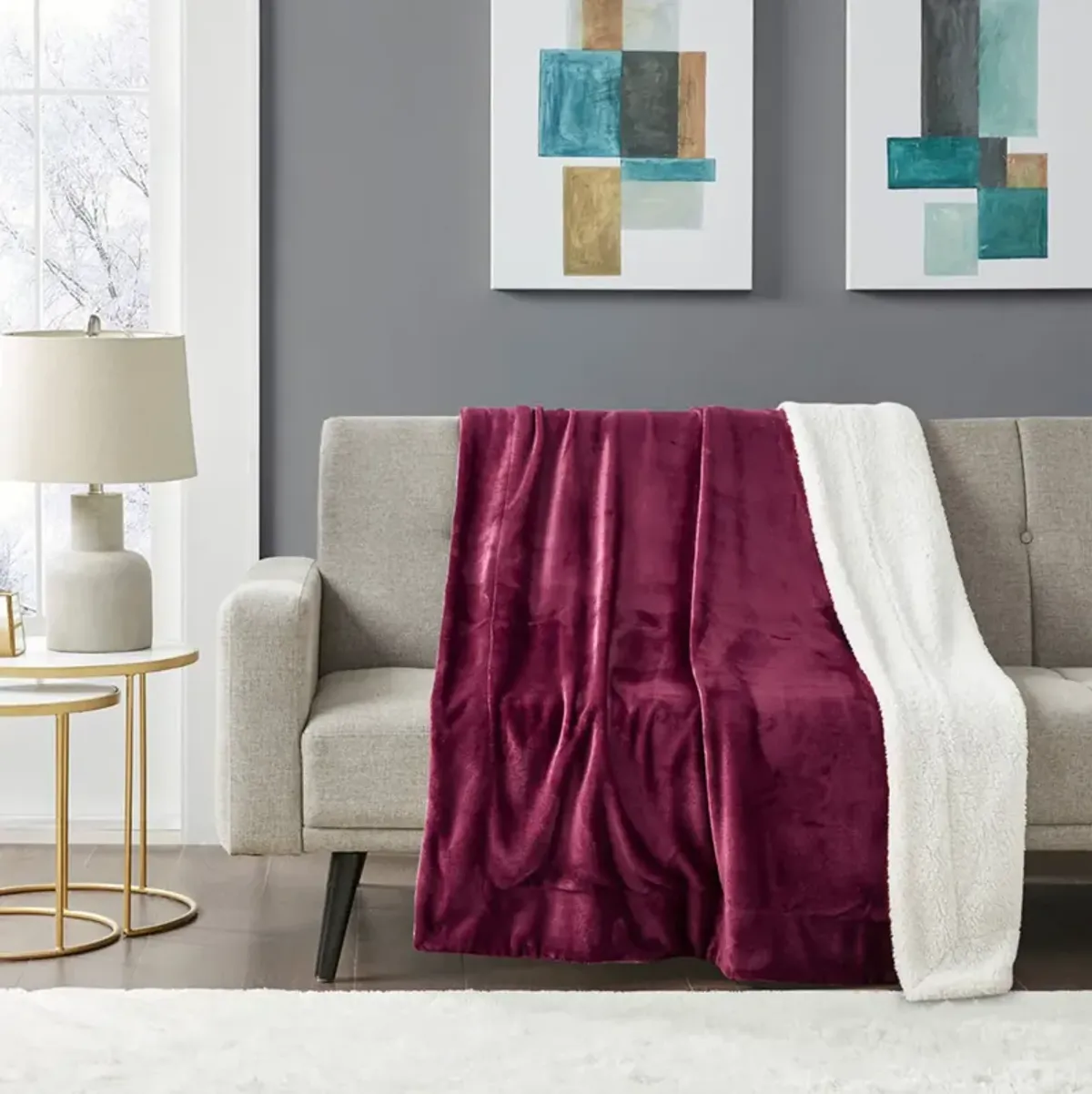 Burgundy Sherpa Throw