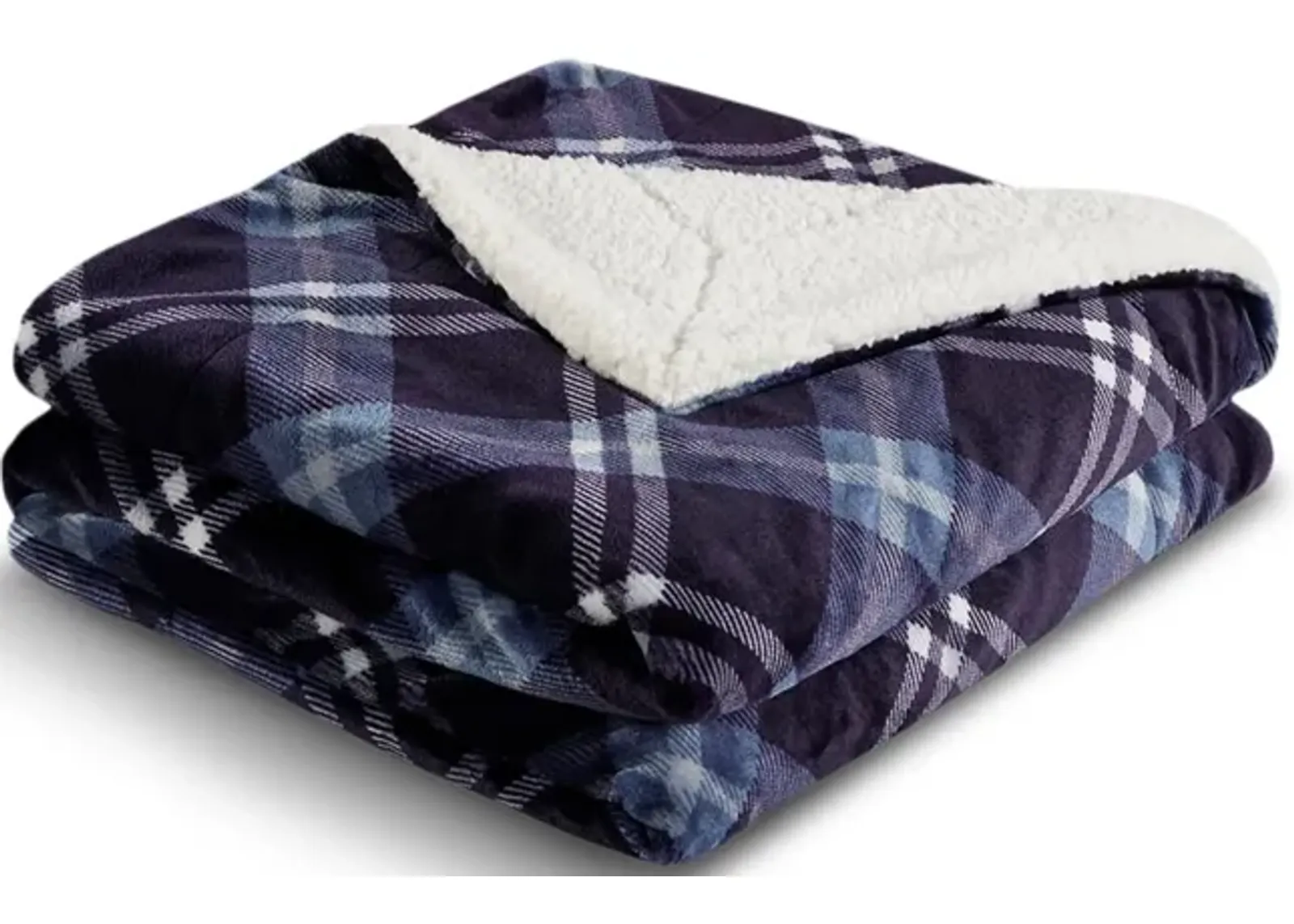 Blue Plaid Sherpa Throw