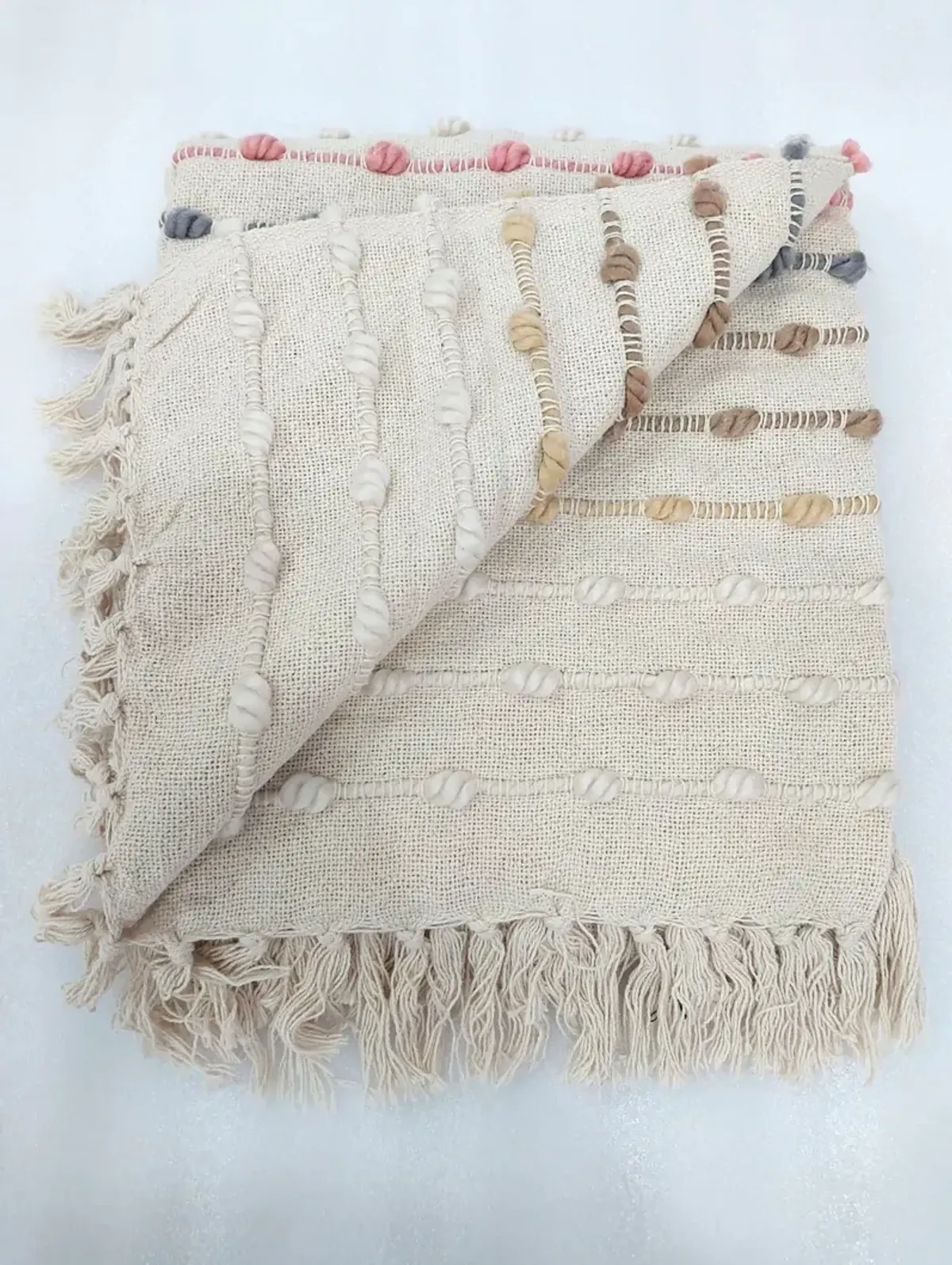 Cream Multi-Striped Throw