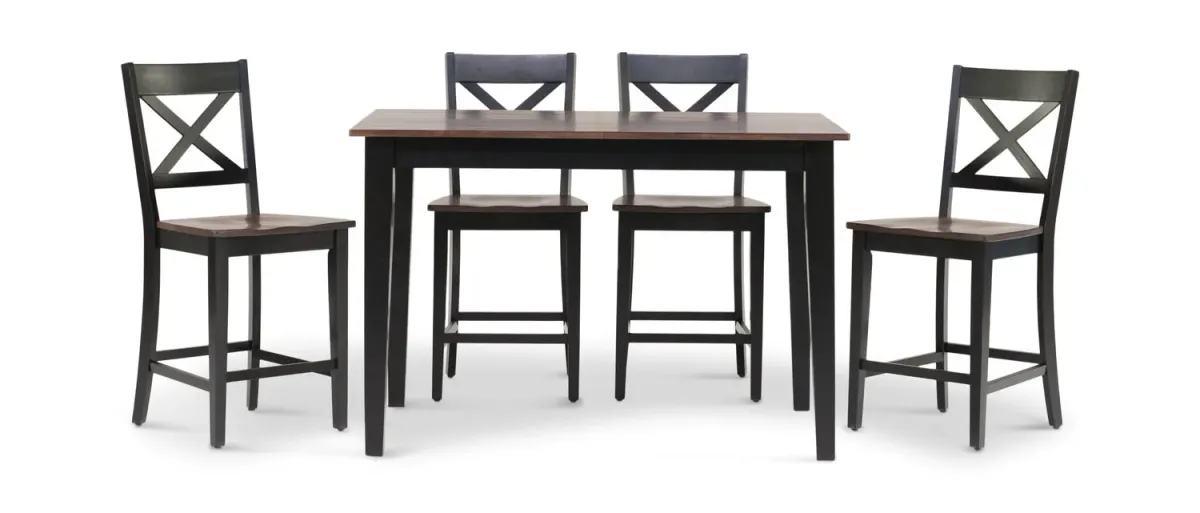   La Carte Counter Table And 4 Stools - Black