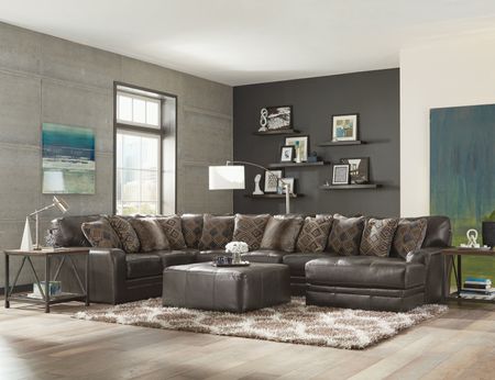 Regula 3 Piece Leather Sectional - Steel Right Chaise