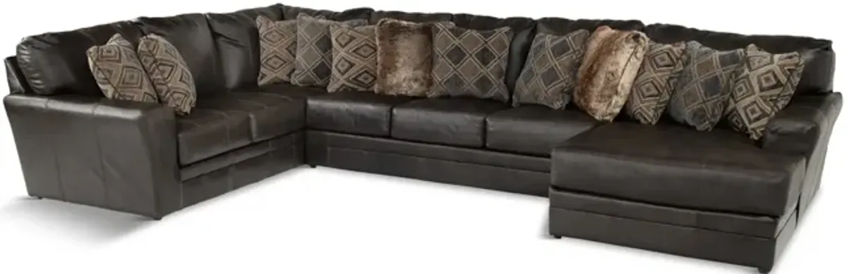 Regula 3 Piece Leather Sectional - Steel Right Chaise