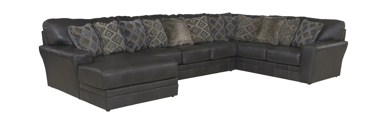 Regula 3 Piece Leather Sectional - Steel Left Chaise