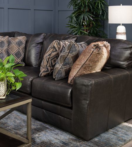 Regula 2 Piece Leather Sectional - Steel Right Loveseat