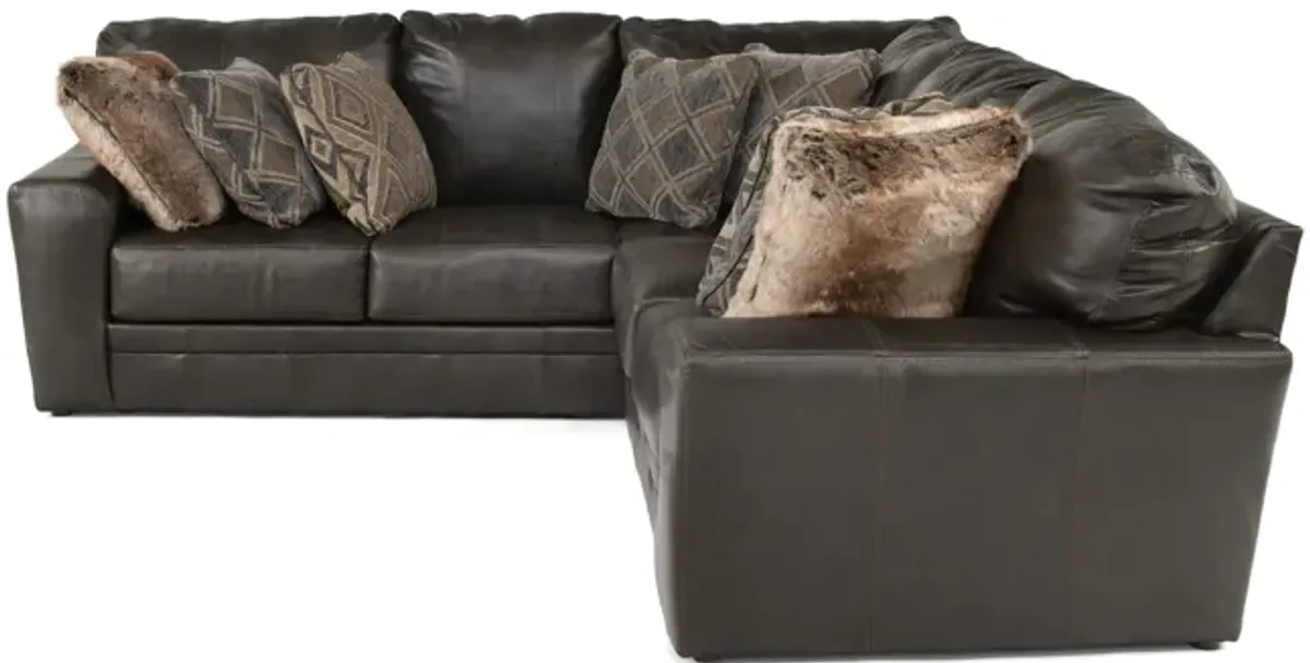 Regula 2 Piece Leather Sectional - Steel Right Loveseat