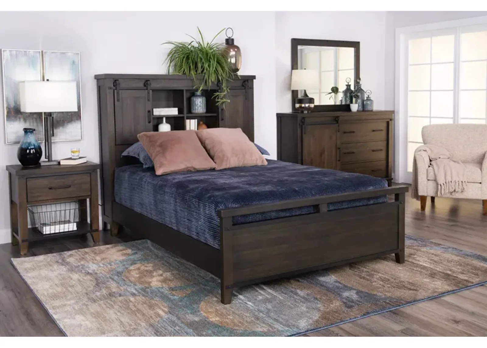 Urban Barn Queen Bookcase Headboard Non-Storage Charcoal Bedroom Suite