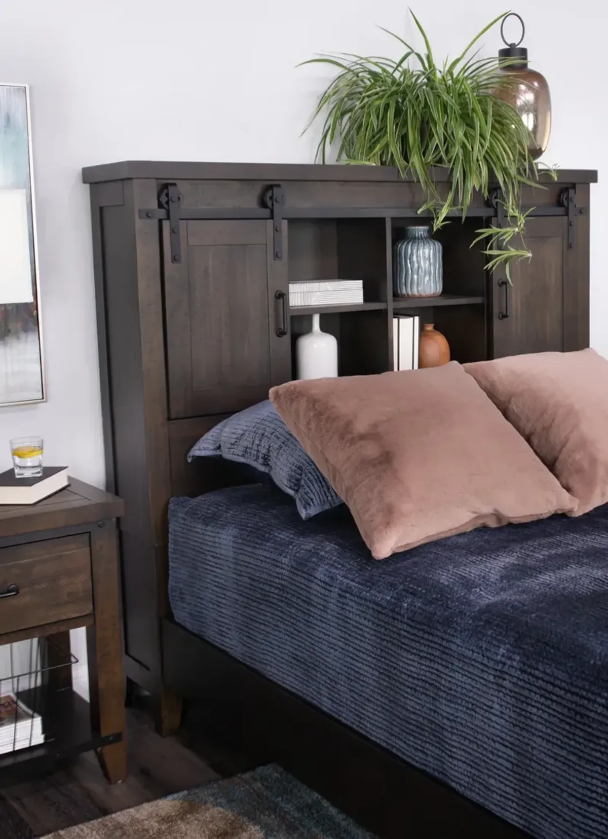 Urban Barn King Bookcase Headboard Non-Storage Charcoal Bedroom Suite