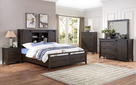 Urban Barn Queen Bookcase Storage Bedroom Suite with 1 Drawer Nightstand - Charcoal