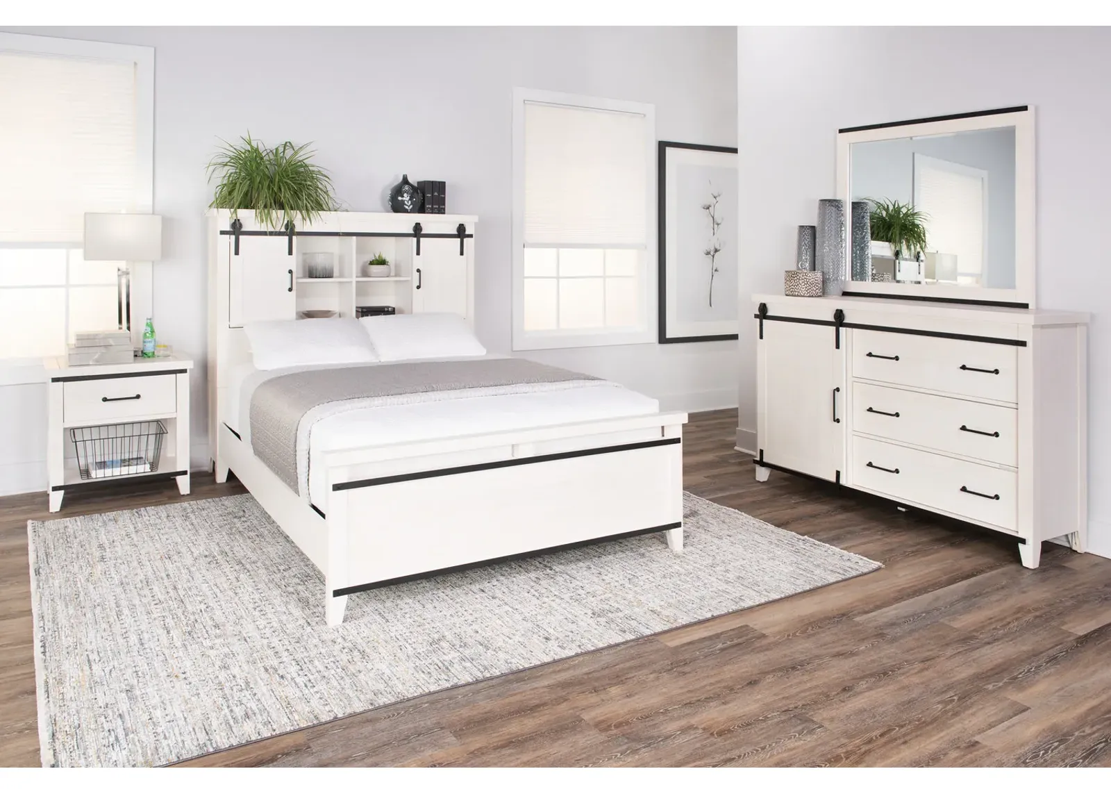 Urban Barn Queen Bookcase Headboard Non-Storage White Bedroom Suite