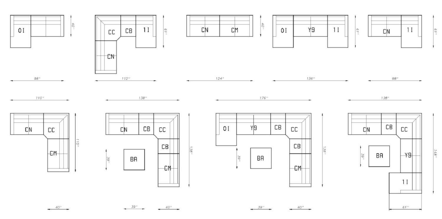 Roma 4 Piece Leather Modular Sectional Left Side Chaise