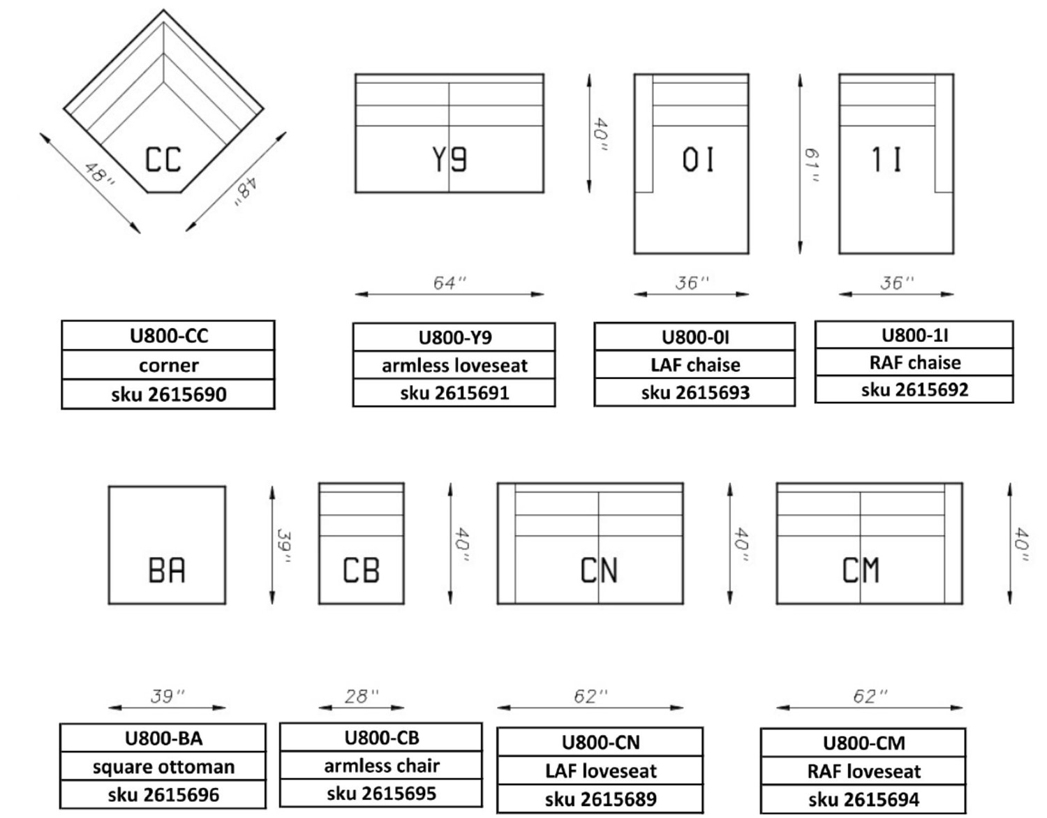 Roma 4 Piece Leather Modular Sectional Left Side Chaise