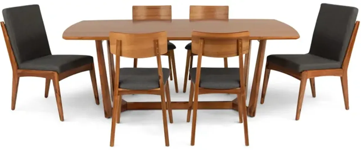 Tyler Modern Fixed Top Table With 4 Wood Chairs And 2 Upholstered Chairs