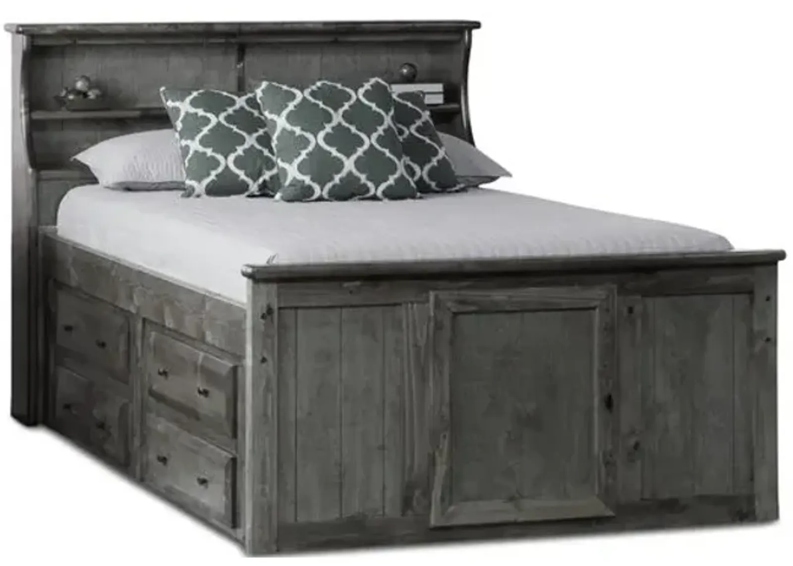 Laguna Twin Bookcase Bed with 1 side Storage - Rustic Grey