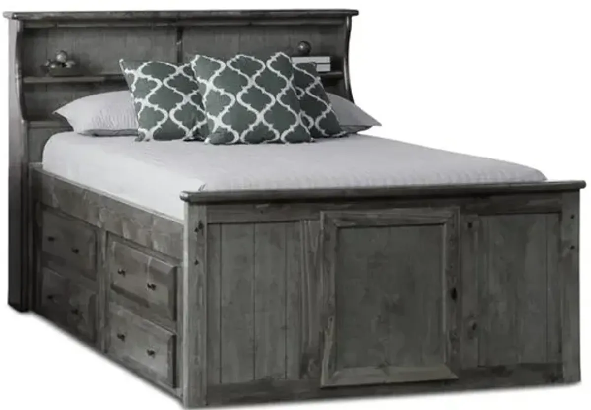 Laguna Full Bookcase Bed with 1 Side Storage - Rustic Grey