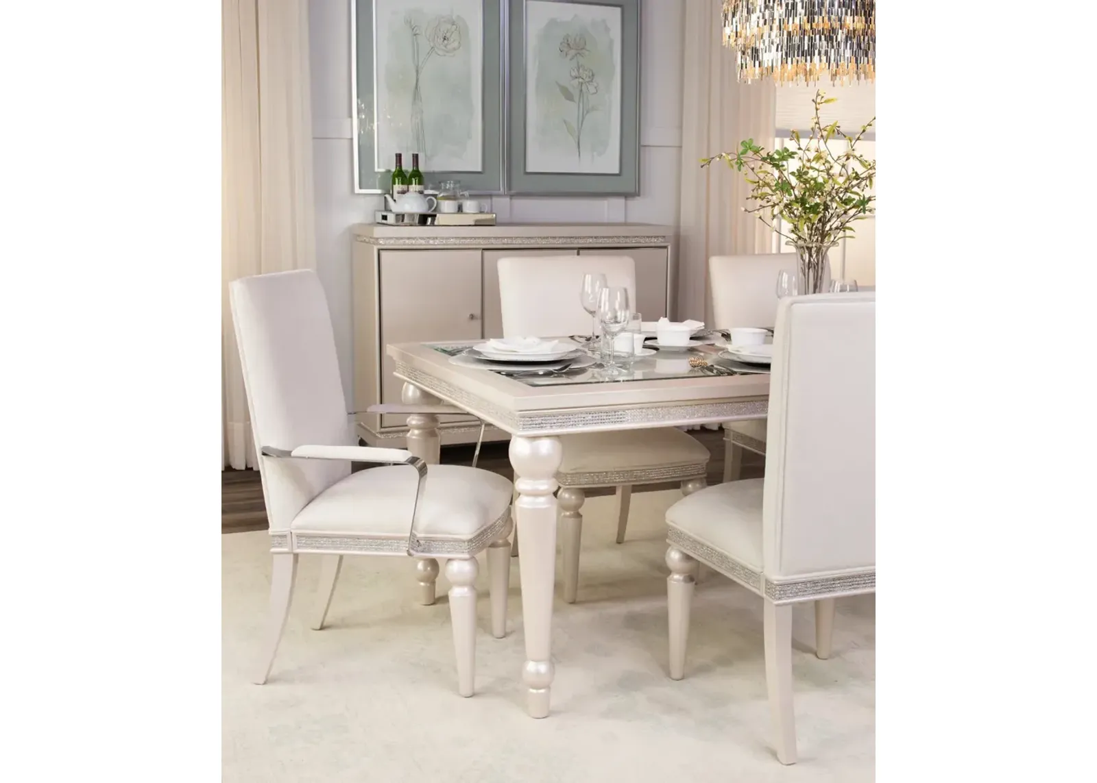 Glimmering Heights Dining Table With 4 Side Chairs And 2 Arm Chairs