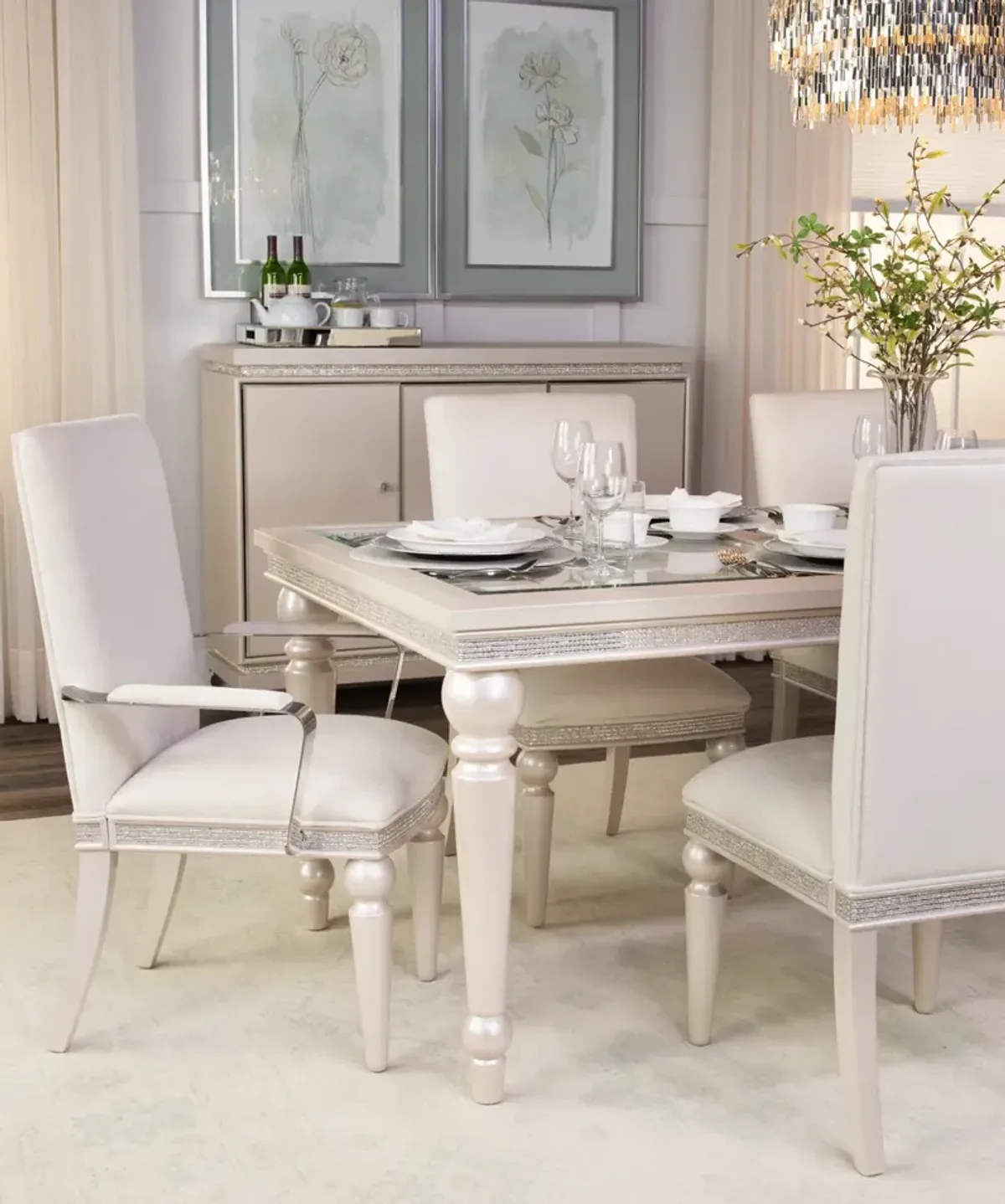 Glimmering Heights Dining Table With 4 Side Chairs And 2 Arm Chairs