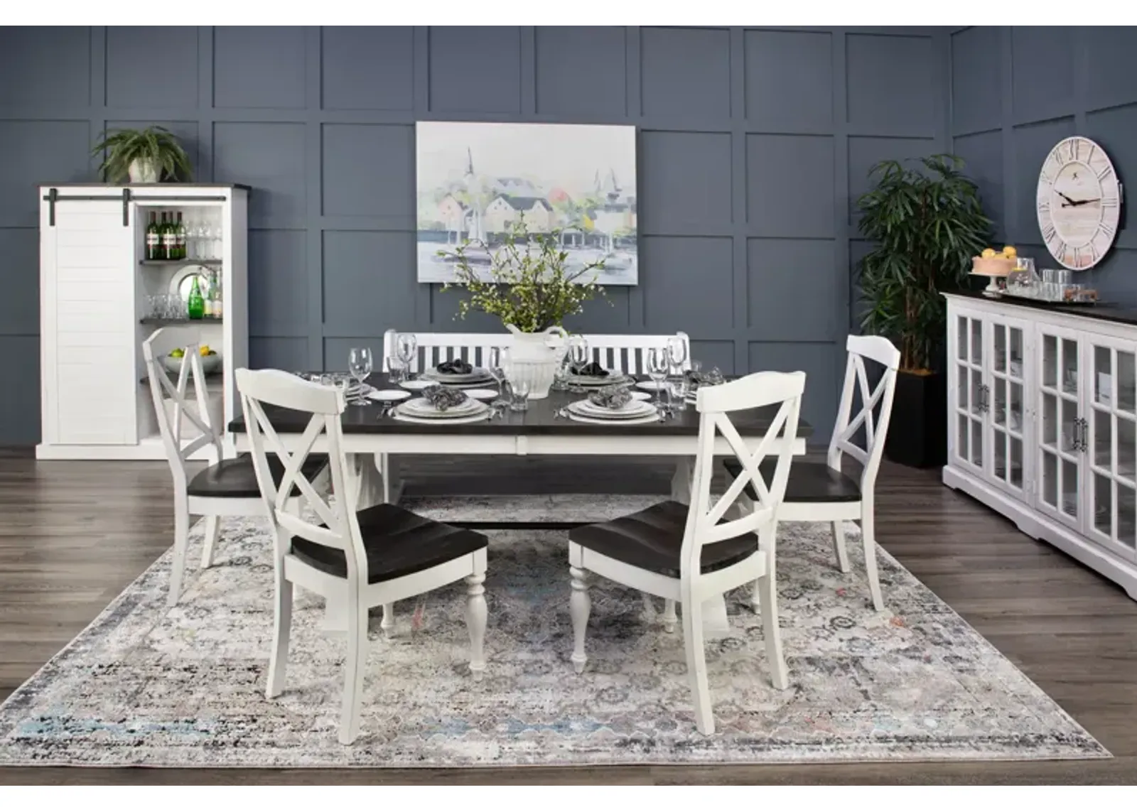 Carriage House Trestle Table With 4 Chairs And Pew bench