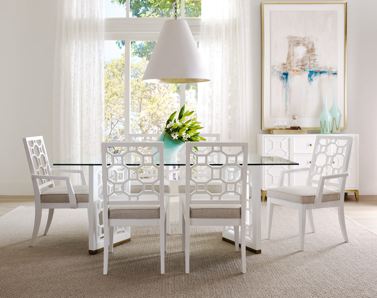 Chelsea Glass Dining Table With 4 Side Chairs And 2 Arm Chairs