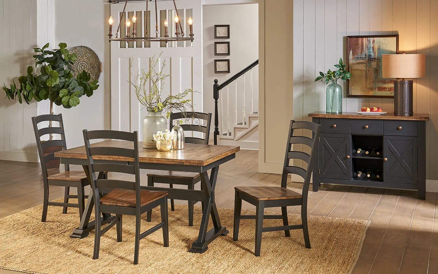 Greeley Square Trestle Table With 4 Ladderback Chairs