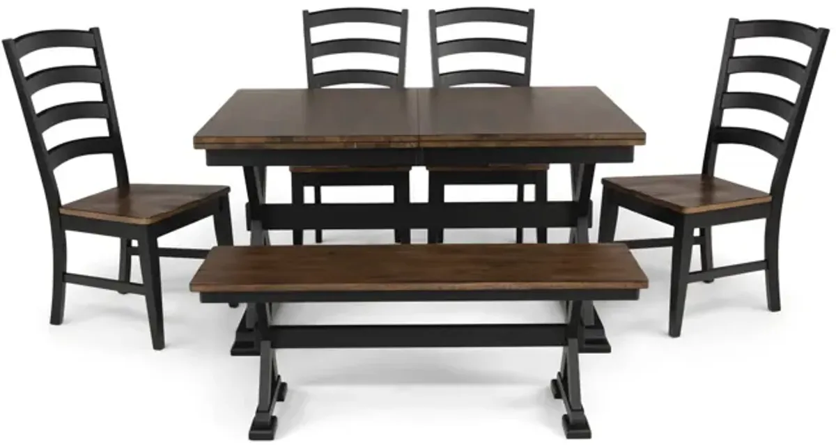 Greeley Square Trestle Table with 4 chairs and bench