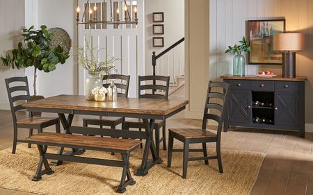 Greeley Square Trestle Table with 4 chairs and bench