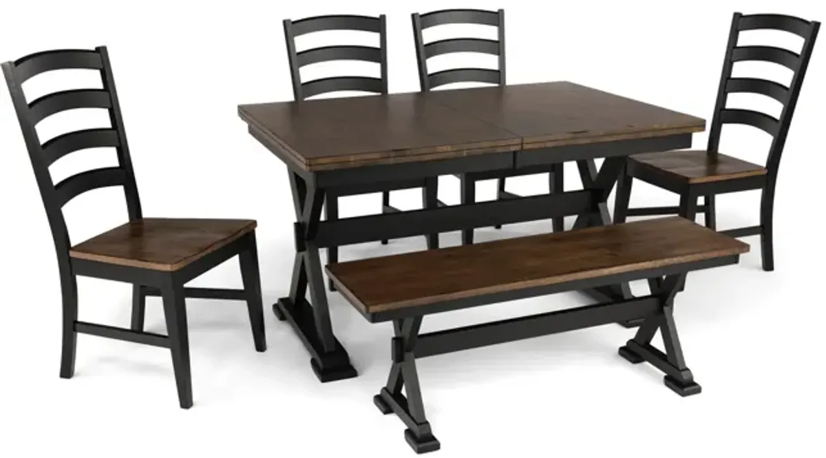 Greeley Square Trestle Table with 4 chairs and bench