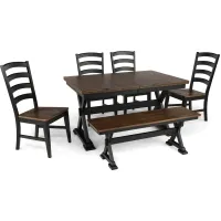 Greeley Square Trestle Table with 4 chairs and bench