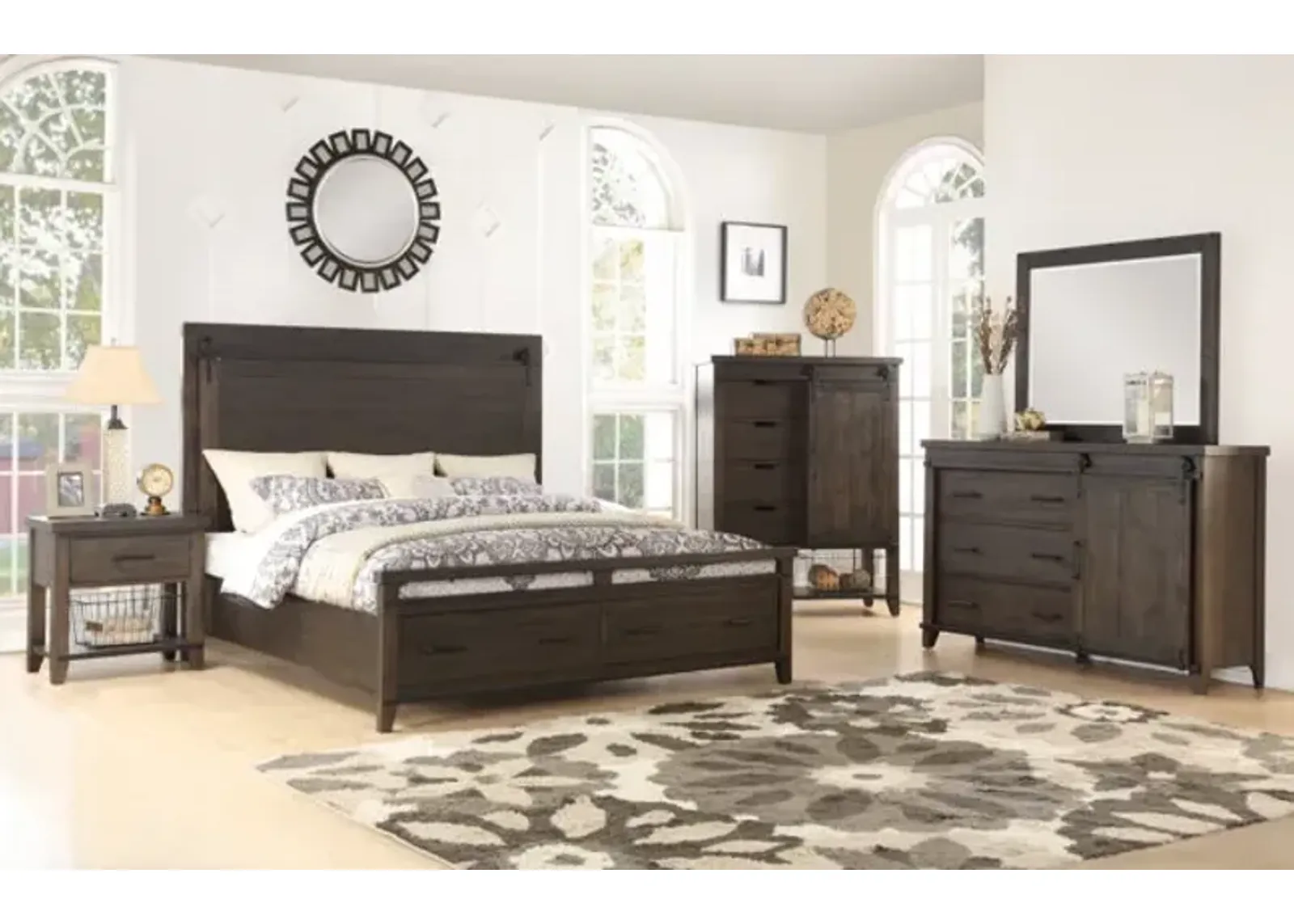 Urban Barn King Storage Bedroom Suite - Distressed Charcoal