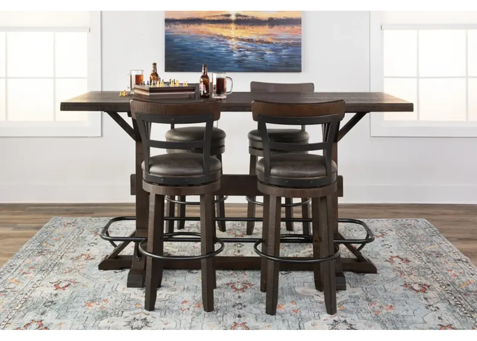 Homestead Grand Pub Table With 4 Swivel Bar Stools