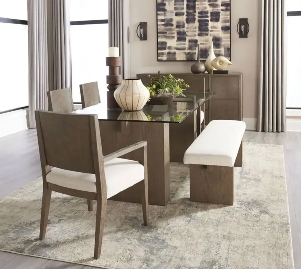 Sequoia Table With 2 Side Chairs  2 Arms Chairs And Bench